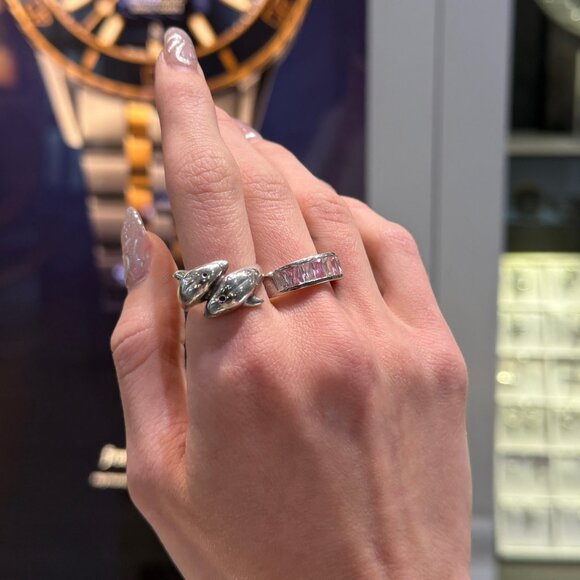 Vintage Sterling Silver Pink White CZ Ring - Picture 7 of 7
